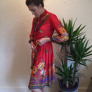 Vintage 70s Boho Belted Floral SunDress